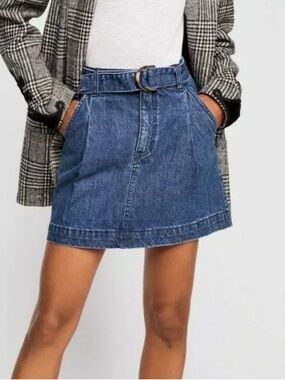 Free People Dark Denim Mini Skirt with Belt